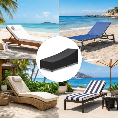 2 Pack Heavy Duty Patio Chaise Lounge Covers, Waterproof & UV Resistant with Windproof Straps, Black, 83" x 32" x 30"