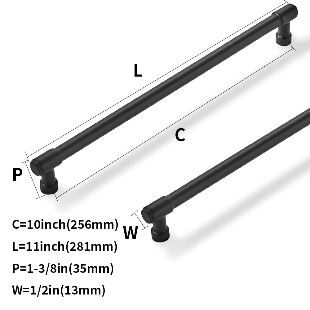 Solid Heavy Duty Jasper Pulls 2 Pack Matte Black Cabinet Pulls 10 Inch Hole Centers Cupboard Handles Modern Drawer