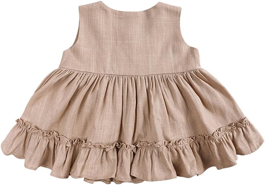 Baby Girls Cotton Linen Sleeveless Ruffles Dress Shirt Bloomer Shorts Clothing Sets 2pcs Summer Outfits
