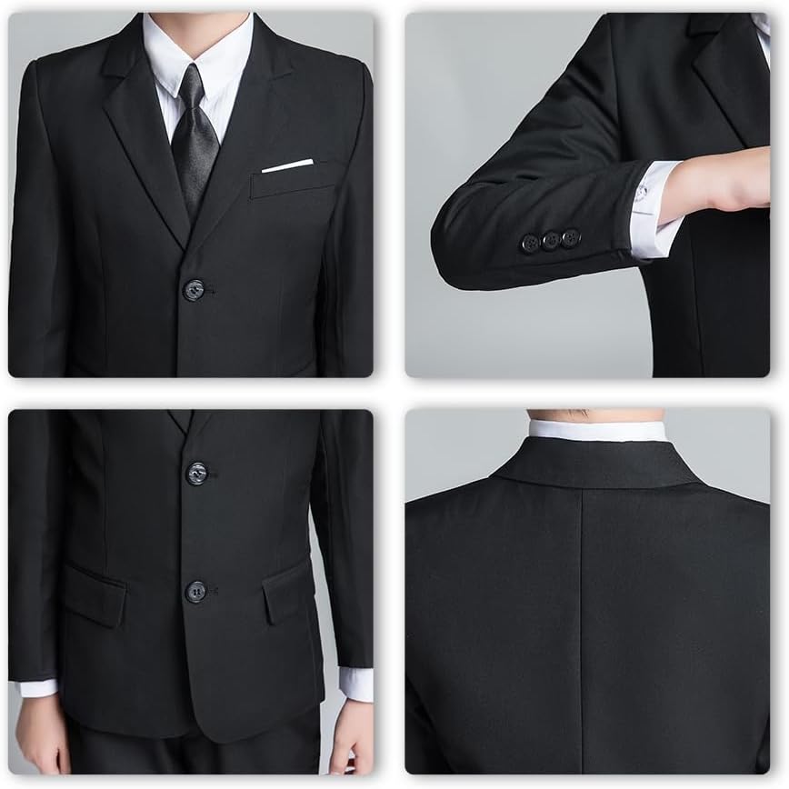 Boys Formal Suits Slim Fit 5 Piece Kids Jacket Pants Set with Shirt Tie