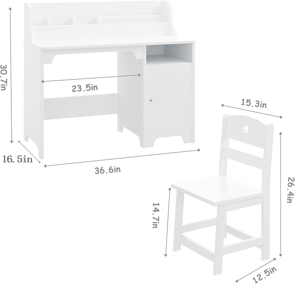 White Wooden Kids Hutch Storage Cabinet Study Workstation