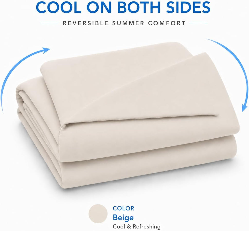 Double-Sided Cooling Comforter Queen Size, Ice Silk Summer Blanket, Smooth No-Stripes, No-Seam, Edge-Free Design