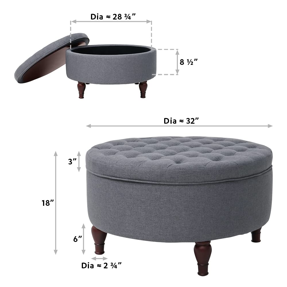 32'' Ottoman Indoor Tufted Round Storage Ottoman Coffee Table Seat Smooth with Lift-Off Lid Storage Bench Bedroom