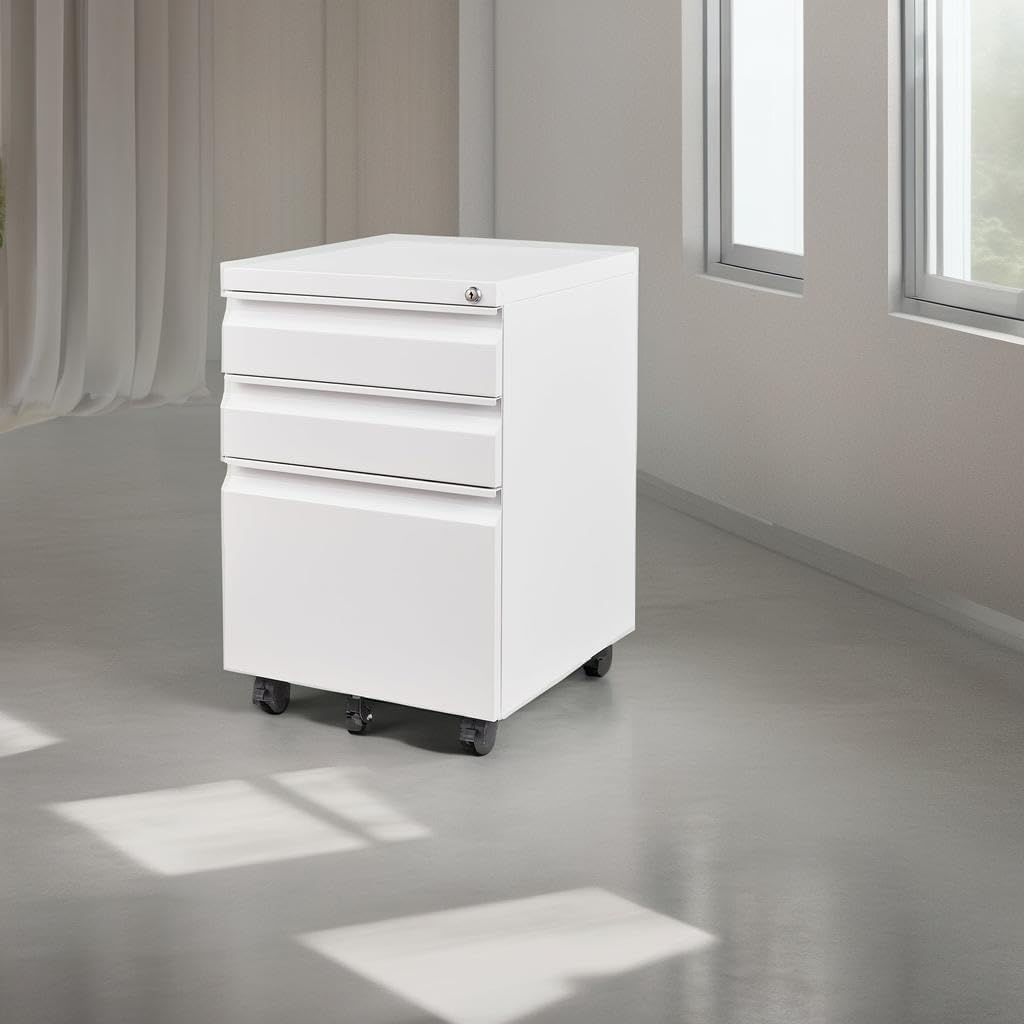 3 Drawer Mobile File Cabinet with Lock, Under Desk Metal Filing Cabinets Organizer Letters/Legal/A4(Fully