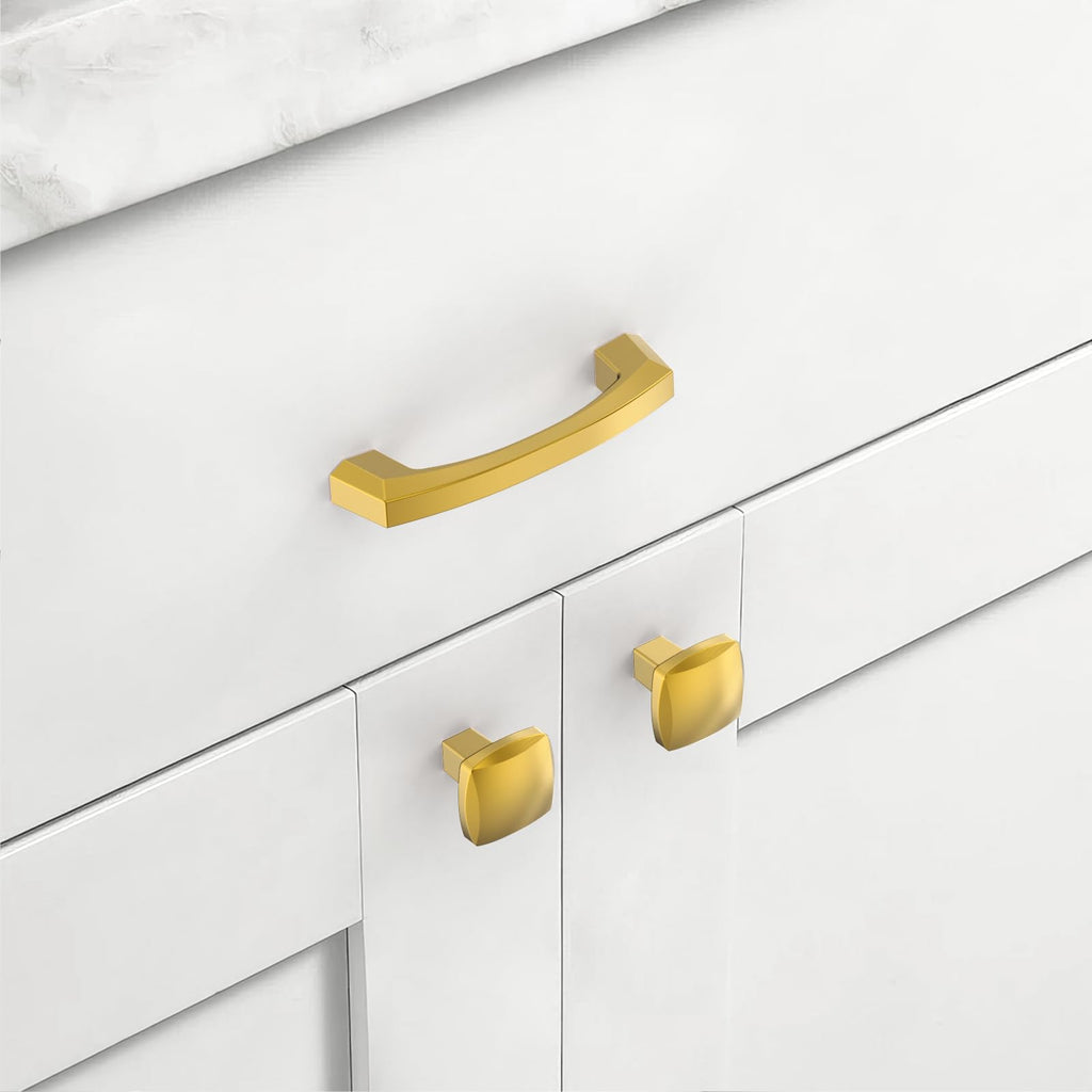 10 Pack 3 inch Vibrant Brushed Moderne Brass Cabinet Pulls