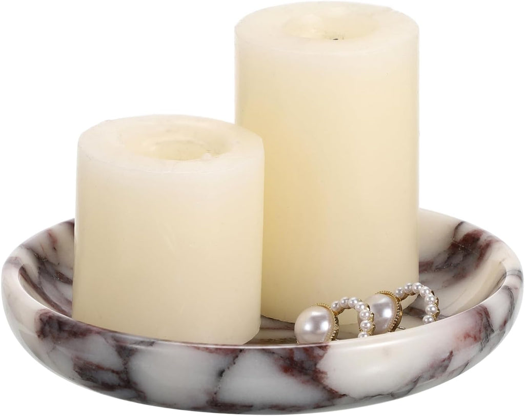 Small Round Key Bowl for Entryway Table - 5.5" Natural Marble Jewelry Dish Tray Decorative Key Plate Holder Catch All
