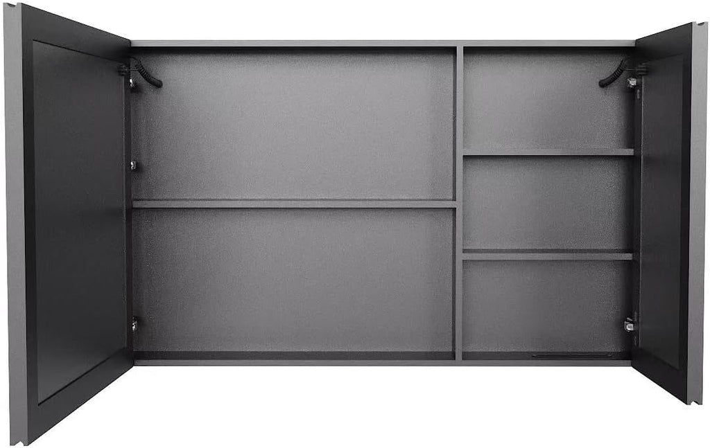 35.43" x 23.62" LED Bathroom Medicine Mirror Cabinet, Wall Mounted Double Door Vanity Storage Cabinet with Anti-Fog