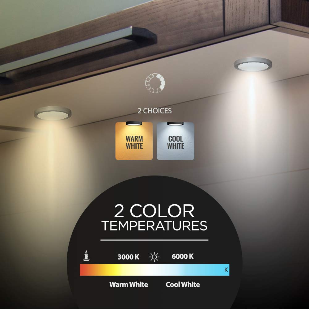 Under Cabinet Puck Lights with Hand Wave Sensor - Circular LED Cabinet Lights - Dimmable - Pack of 3, Warm White