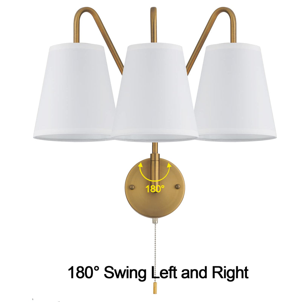 Swing Arm Wall Sconces Set of 2 Hardwired 180 Degree Left and Right Wall Light with Pull Chain Antique Brass Wall