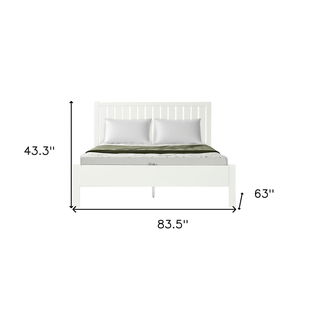 White Shiplap Texture Solid Wood Queen Bed Frame