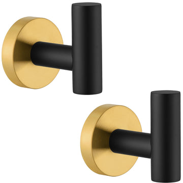 Black Gold Robe Towel Hooks, 2 Pack, Rustproof 304 Stainless Steel