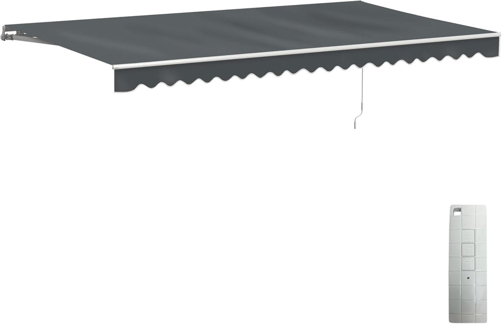 Electric Patio Awning Caribbean White Frame 16x10 Gray | Retractable sunshade for decks and balconies