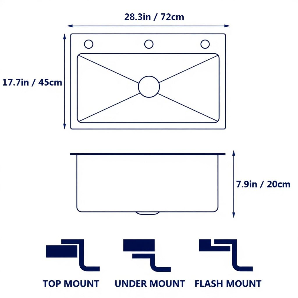 Drop In Stainless Steel Kitchen Sink, 3 Hole Topmount Single Bowl Workstation Sink, Farmhouse Workstation sink with