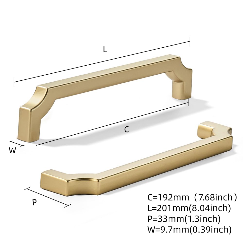2-Pack 7.5-Inch(192mm) Gold Cabinet Pulls,Polished Smooth Surface Brass Handles Hardware, Kitchen Cabinets and Drawers