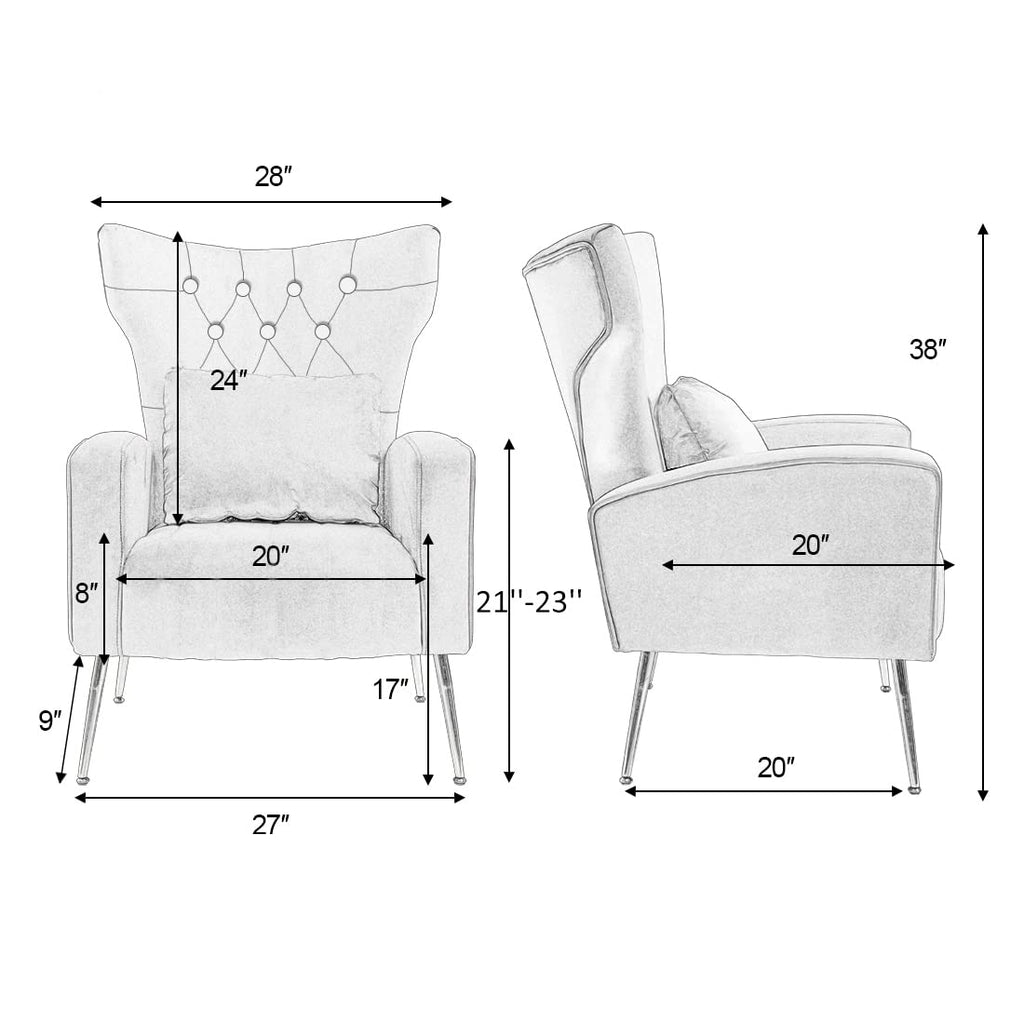 Button-Tufted Living Room Chairs, WingBack Velvet Accent Chair Armchair with Lumbar Pillow, Bedroom Chairs Arm Chair