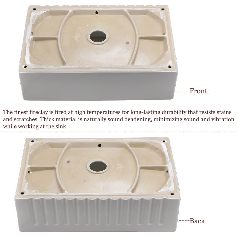 30 Inch White Farmhouse Sink, Fireclay Apron Front Kitchen Sink