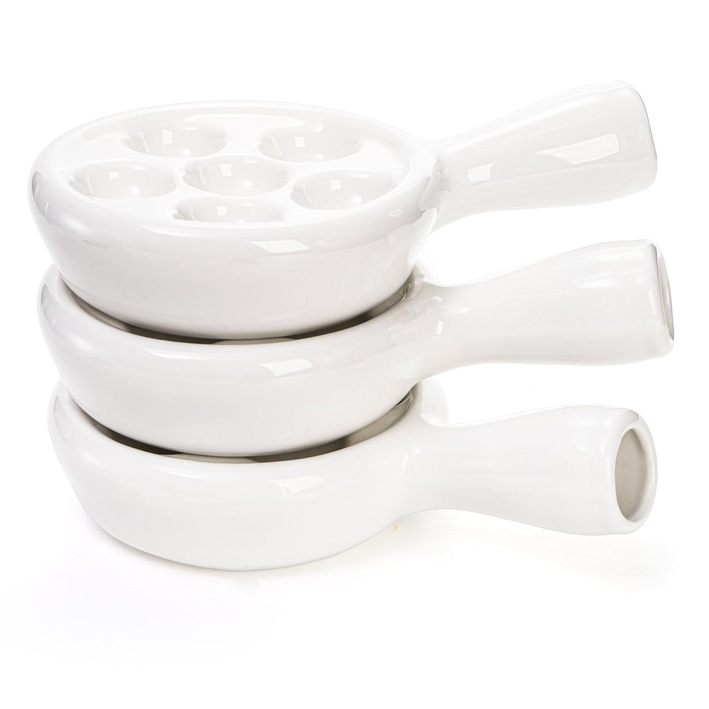 3 Pack Ceramic Escargot Plate With 6 Holes and Handle, 4.8 Inch Small White Small French Escargot Baking Dish Seafood