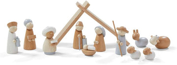 Wooden Nativity Set - Family Keepsake Manger Scene & Nativity Set for Kids in Natural Colors - 13 Sturdy Beechwood
