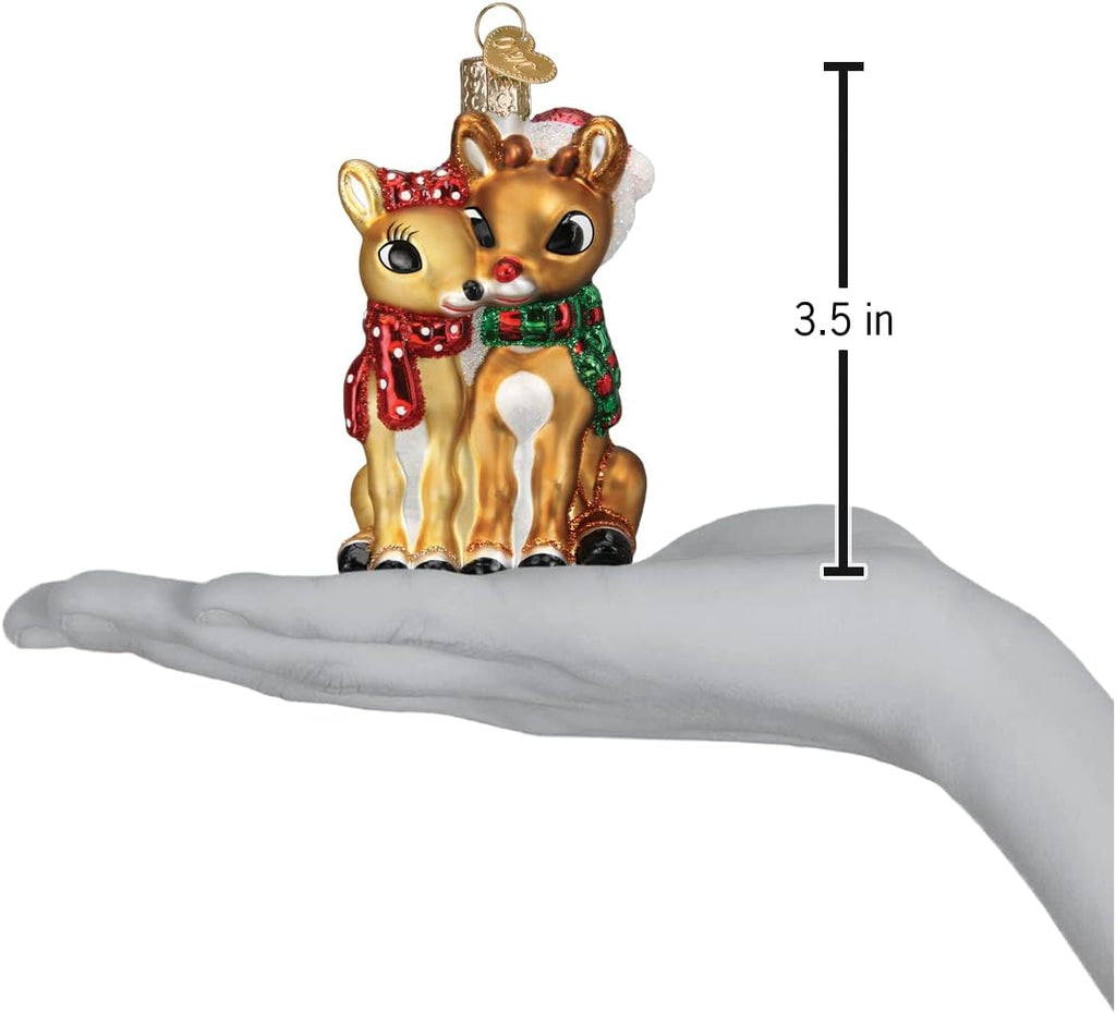 Rudolph and Clarice Glass Blown Ornament, Handcrafted Holiday Decoration, Rudolph Collection