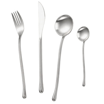 304 Flatware Set Matte Silver Silverware Set Satin Finished 18/8 Stainless Steel Cutlery Set with Round Handle 24