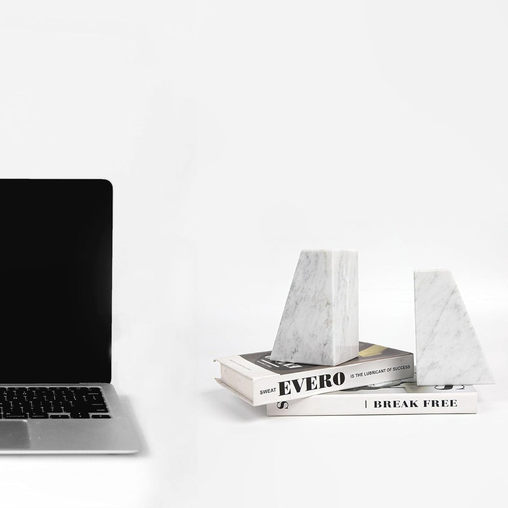 Luxury Marble Bookends for Shelves, 11LB Heavy Duty Marble Book Ends for Heavy Books, Stone Bookends Decorative