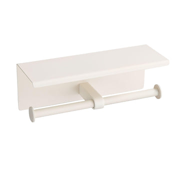 Double Toilet Paper Holder with Shelf White Stainless Steel 304 Wall Mount Double Toilet Roll Holder