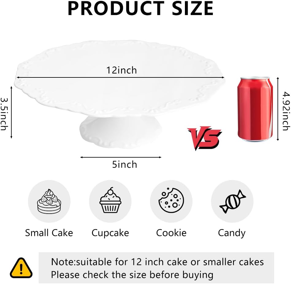 12 Inch Cake Stand for 10 Inch Cakes, Porcelain Wedding Cake Stand for Party, Round Dessert Cake Display Stand Plate