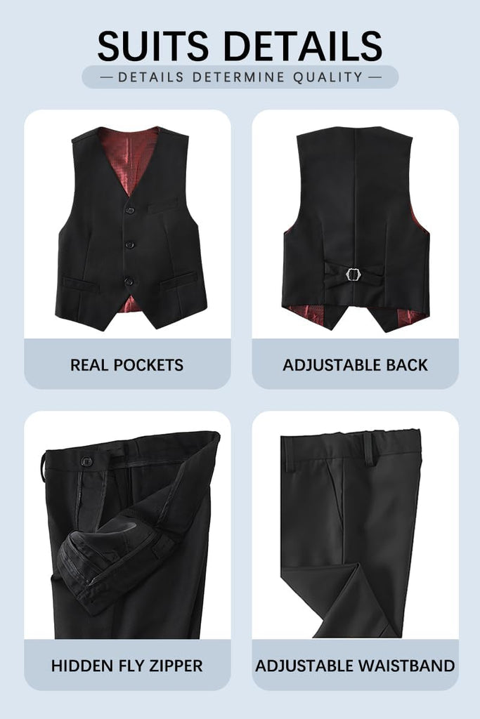 Boy's Piece Suit, Kids' Formal Suit Set with Vest Pants and Tie