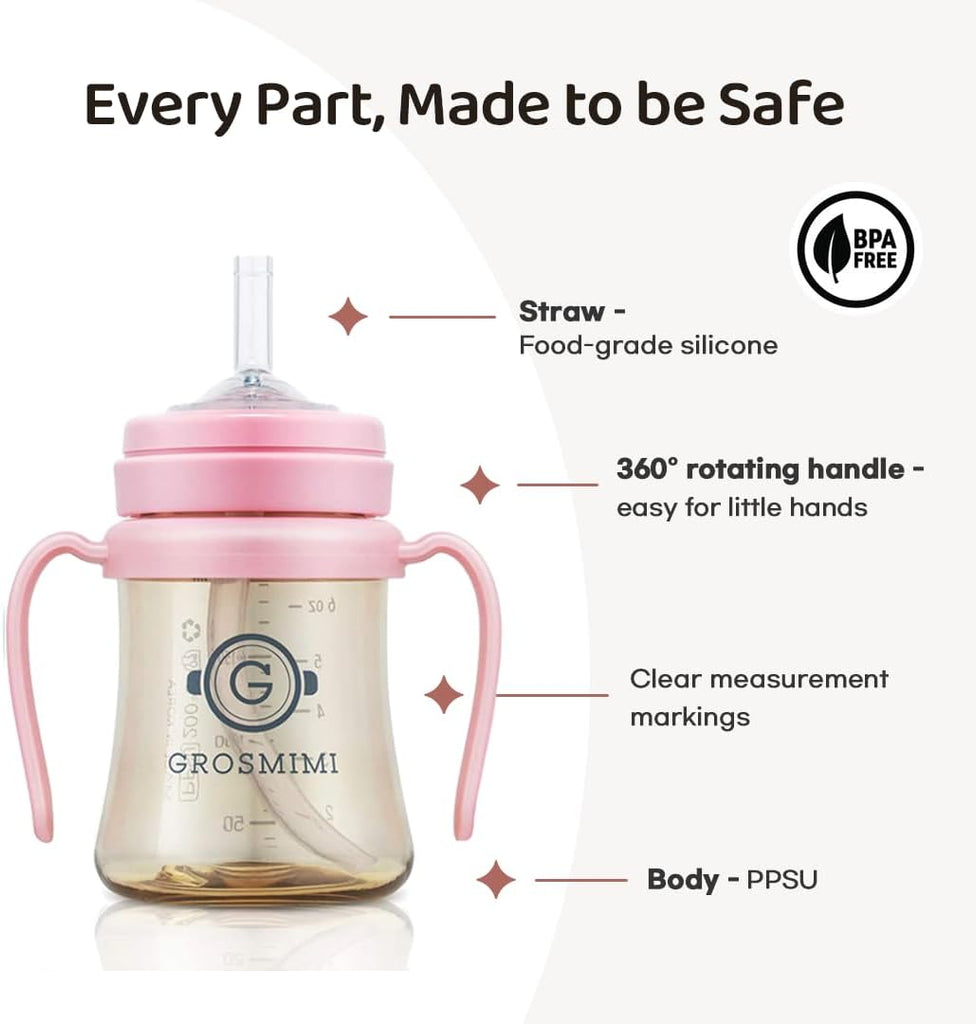 Spill Proof no Spill Magic Sippy Cup with Straw with Handle for Baby and Toddlers, Customizable, PPSU, BPA Free 6 oz