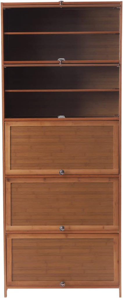 Tall Bamboo Shoe Storage Cabinet Bamboo Shoe Rack with Doors, 11 Tier Freestanding Shoes Rack Heels Sneakers Shelf