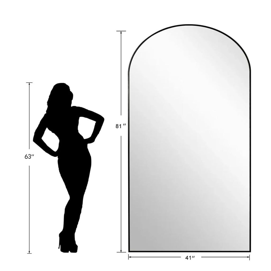 Arched Full Length Mirror, 81"x41" Large Floor Mirror, Black