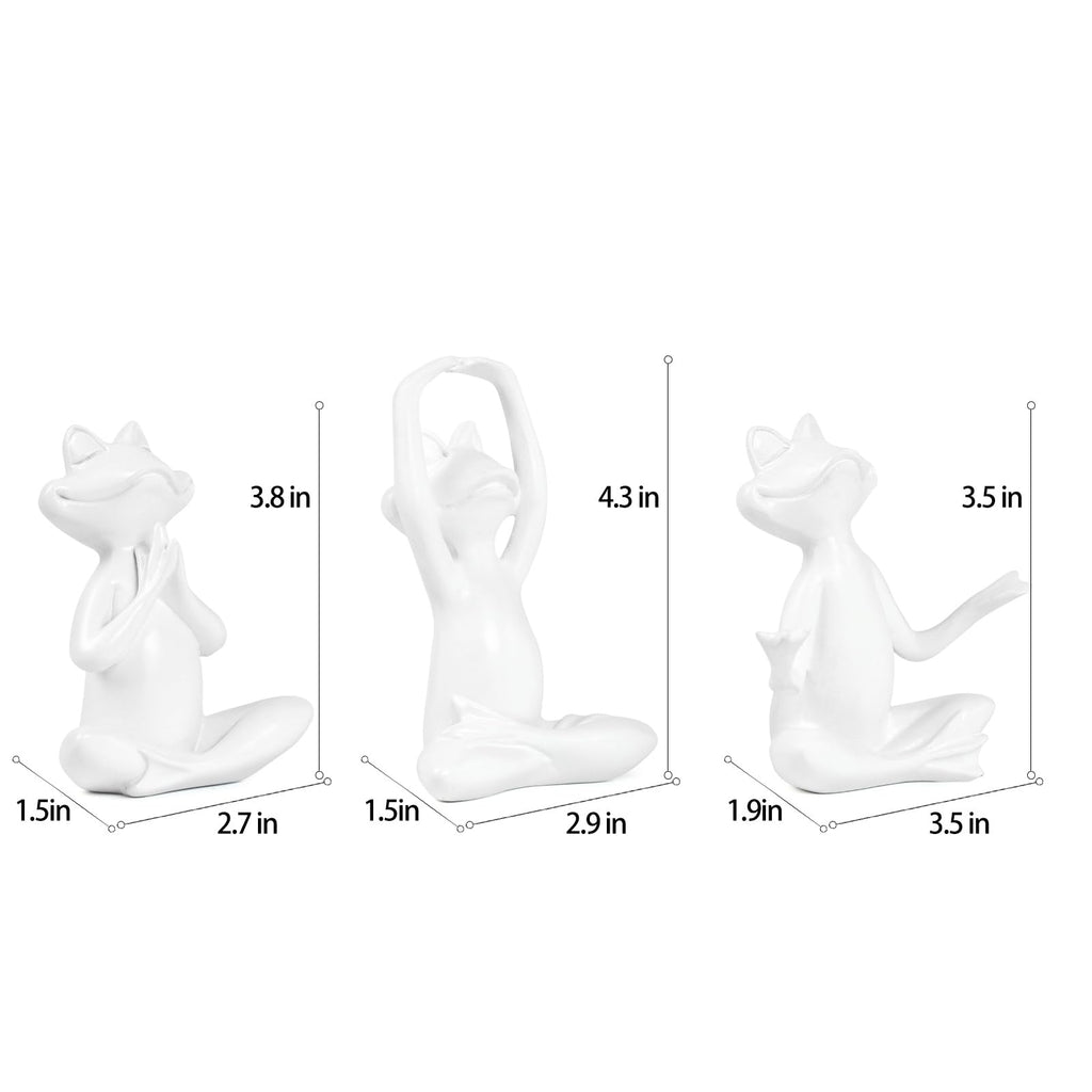 White Frog Yoga Figurines 3 Pcs, Modern Decor for Shelf, Desk, Office