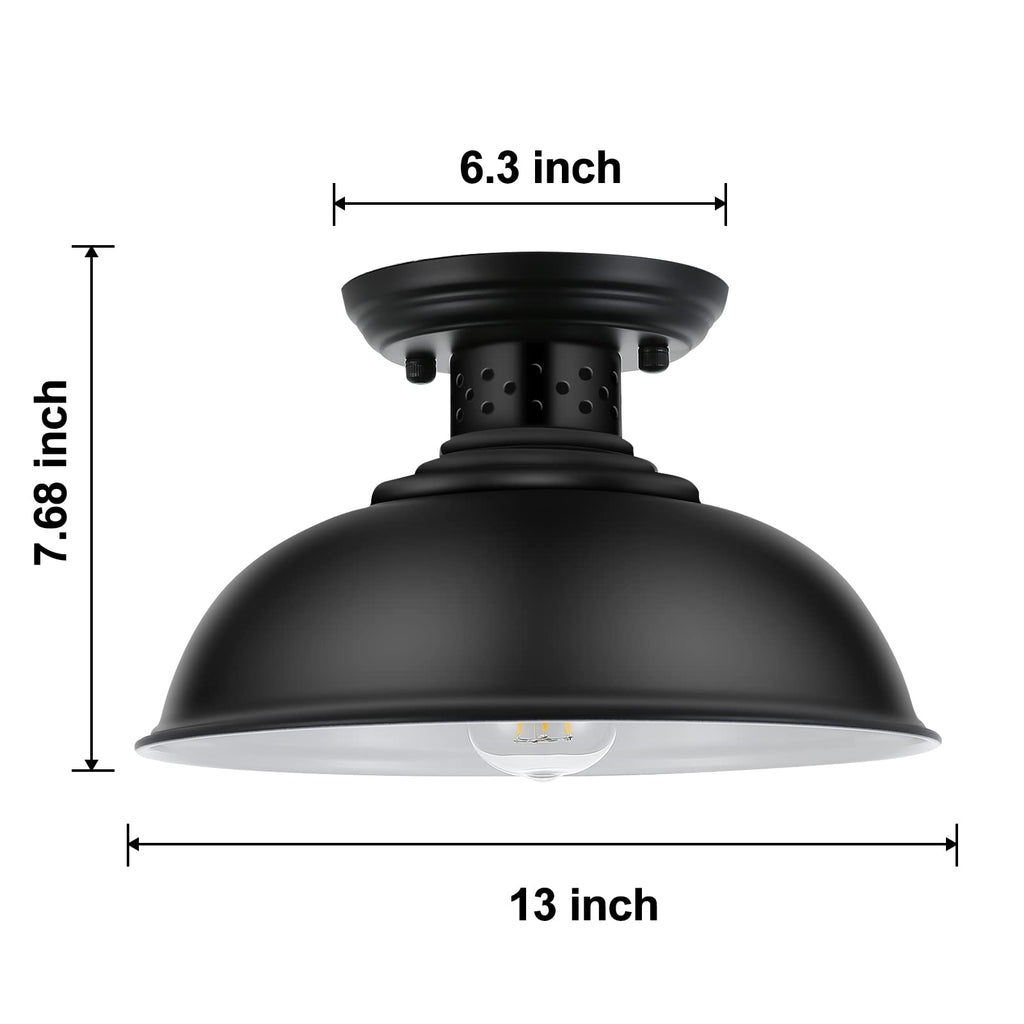 2PCS Semi Flush Mount Ceiling Light, Industrial Close to Ceiling Lighting Fixtures, Rustic Vintage Metal Black