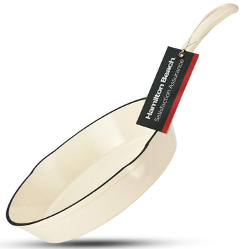 Enameled Cast Iron Fry Pan 8-Inch Cream, Cream Enamel coating, Skillet Pan For Stove top and Oven, Even Heat