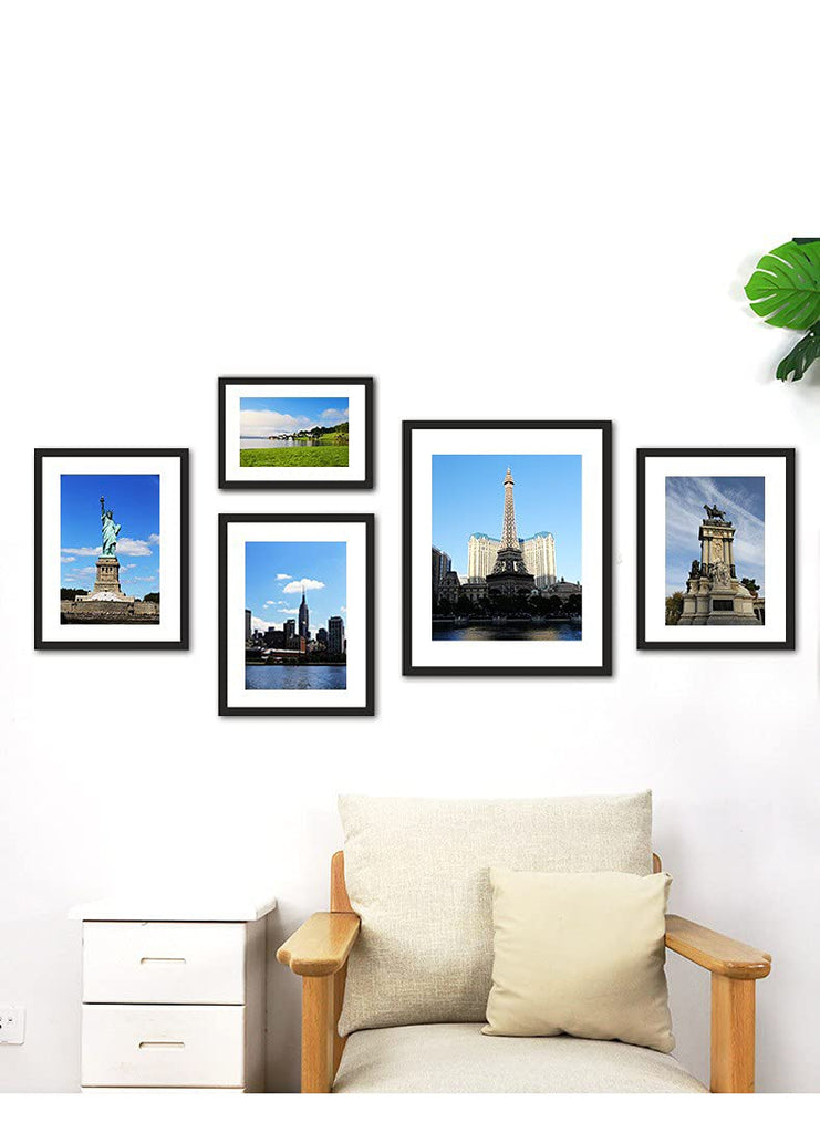 11x14 Picture Frame Set of 6, Wall or Tabletop, Black Woodgrain