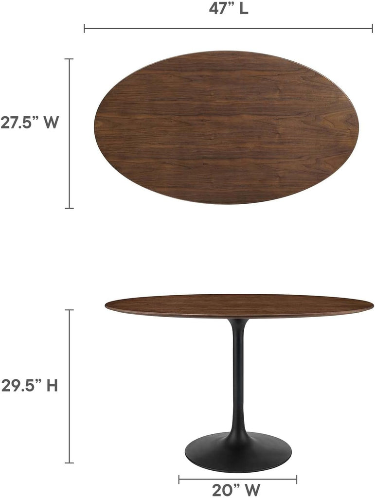 Inspired Tulip Style Oval Pedestal Dining Table — Black Base / Walnut Top, 48″ Oval