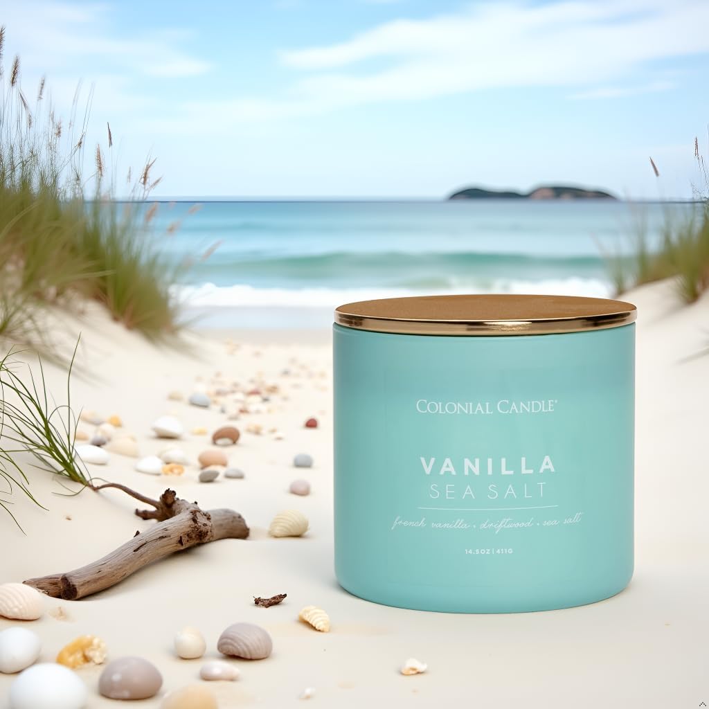 Vanilla Sea Salt Scented Candle, Pop of Color Collection, 3 Wick, Blue, 14.5 oz - Up to 60 Hours Burn - Set of 145