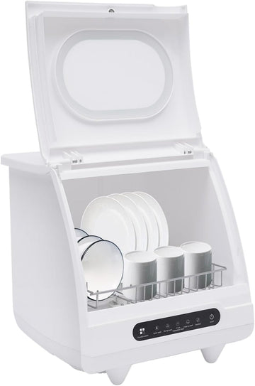 Portable Countertop Dishwasher, 2Gal Stainless Steel Compact Dishwashers with Flip-Up Transparent Lid