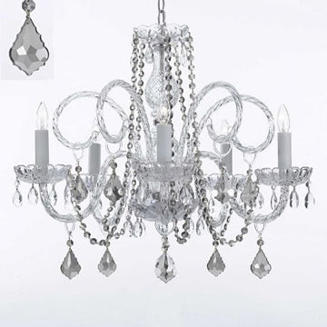 MURANO VENETIAN STYLE ALL-CRYSTAL CHANDELIER WITH TEAK COLOR CRYSTAL W/CHROME SLEEVES! - A46-B43/TEAKB2/385/5