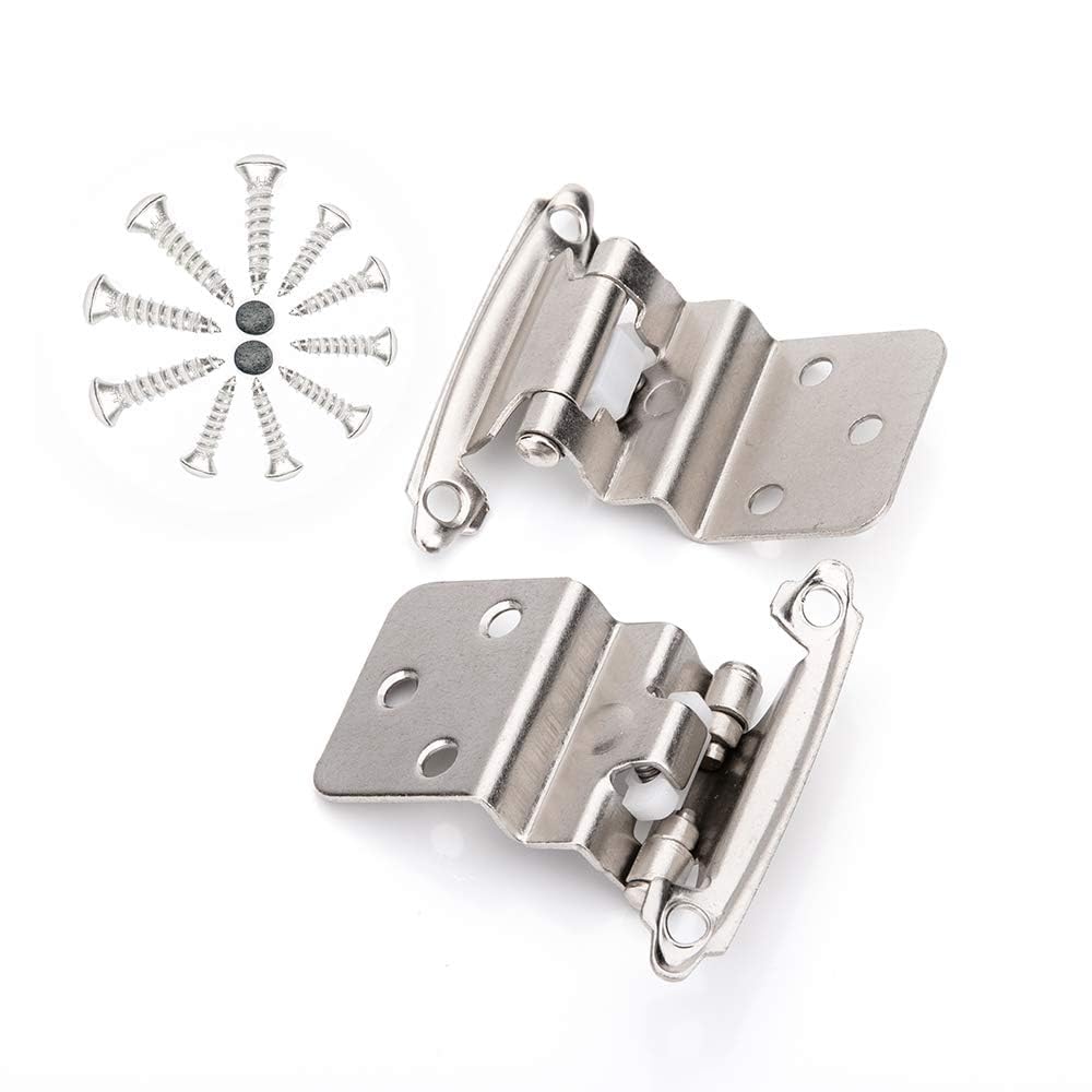 50 Packs (25 Pairs) 3/8" Inset Satin Nickel Cabinet Hinges, Self Closing Cabinet Door Hinges with Door Bumper
