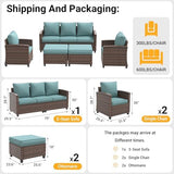 5-Piece Wicker Outdoor Patio Furniture Set | Blue All-Weather Resistant with Thick Cushions for Patio, Garden & Porch