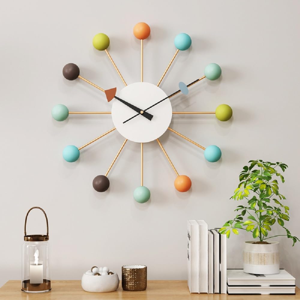 Inspired Nelson Style Mid Century Quartz Modern Wall Ball Clock Retro Multicolor Large