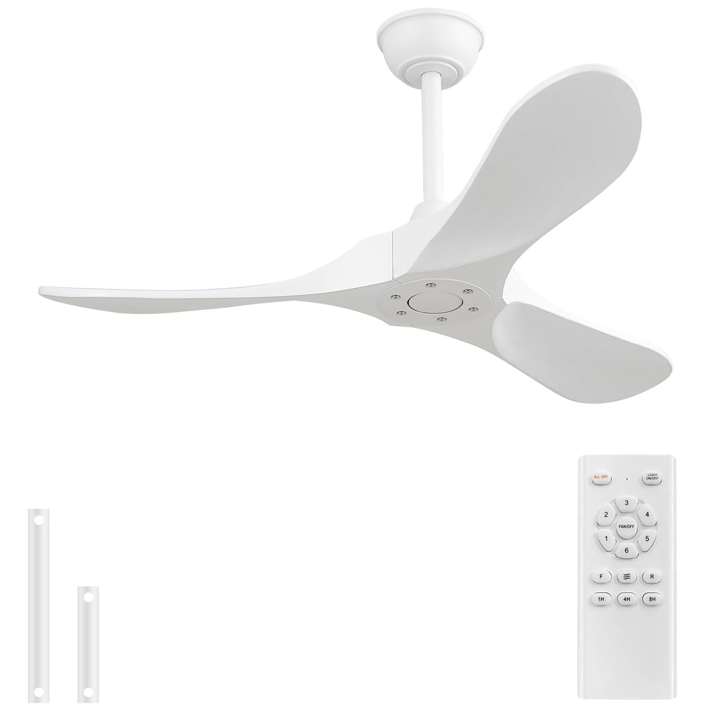 42'' Outdoor Ceiling Fan without Light, 3 Solid Wood Damp Rated Ceiling Fan with Large Airflow, White Fan, Gazebo, Porch.