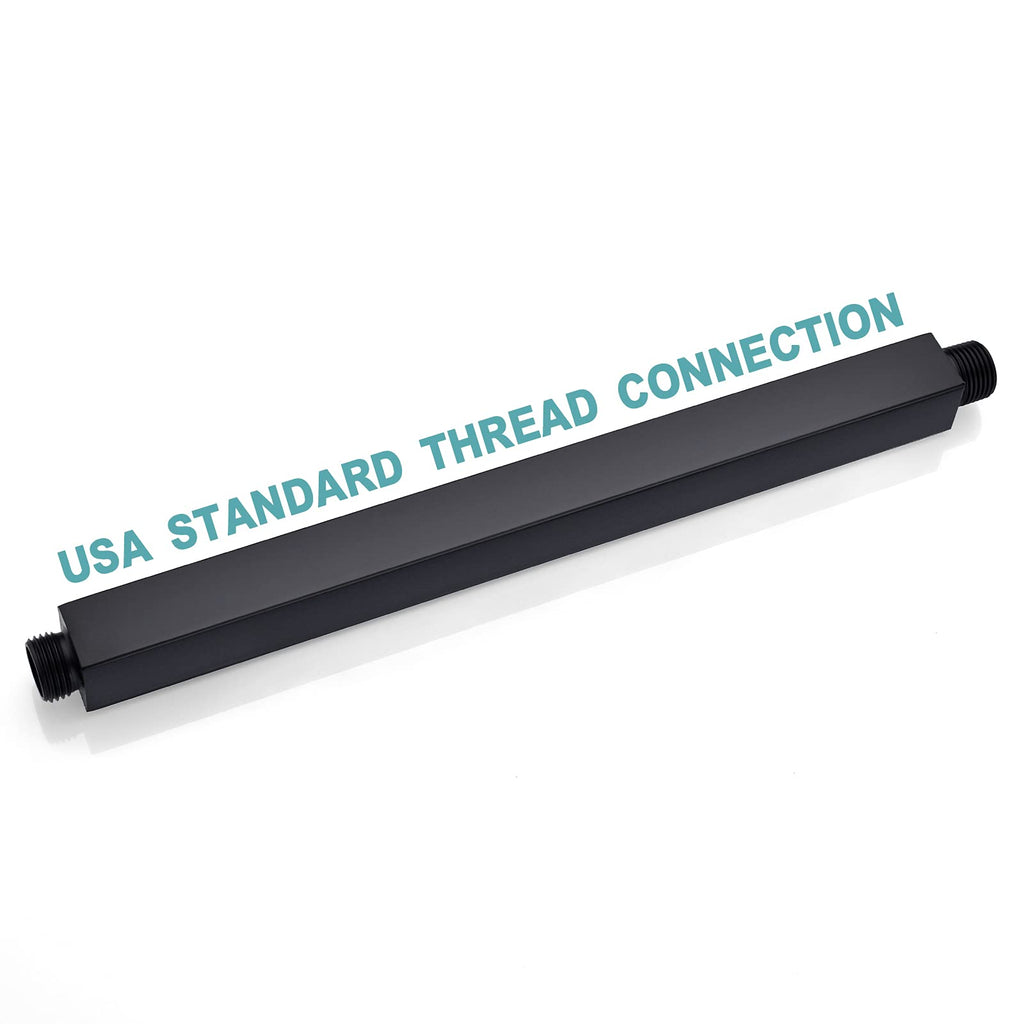 12 Inch Matte Black Ceiling Mount Shower Arm and Flange, Square Rain Shower Arm