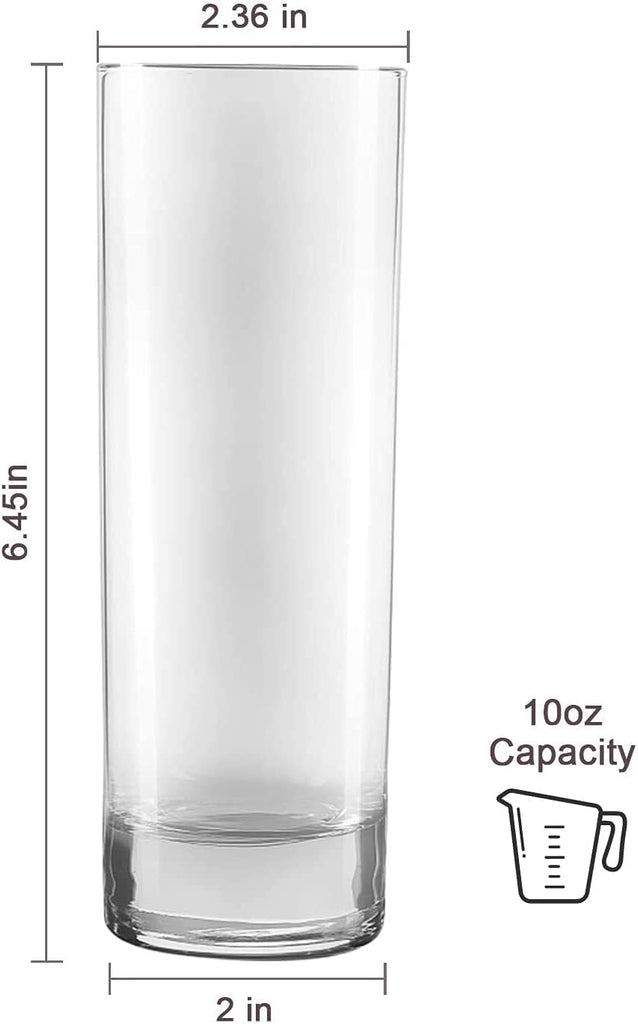 Glass Drinking Glasses 10 oz, Clear Highball Cocktail Glasses - Set of 12 with Heavy Base for Beverages, Juice