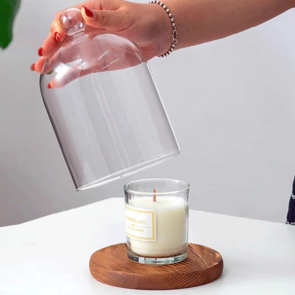 4.72"X8.46"H Inches Thickened Glass Display Dome Cloche for Candle Cover, Candle Dome with Top Handle, Clear Glass