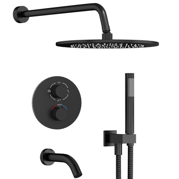 10" Thermostatic Shower Faucets Set with Tub Spout, Matte Black