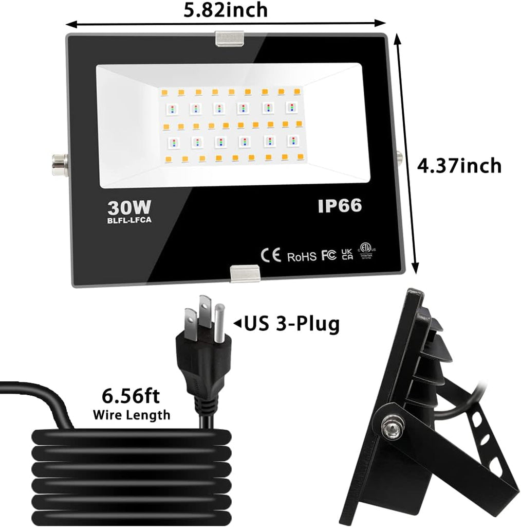 Led Flood Light Outdoor 30W,300W Equivalent, Color Changing RGB Lights | Remote Control, 120 RGB Colors, Warm White