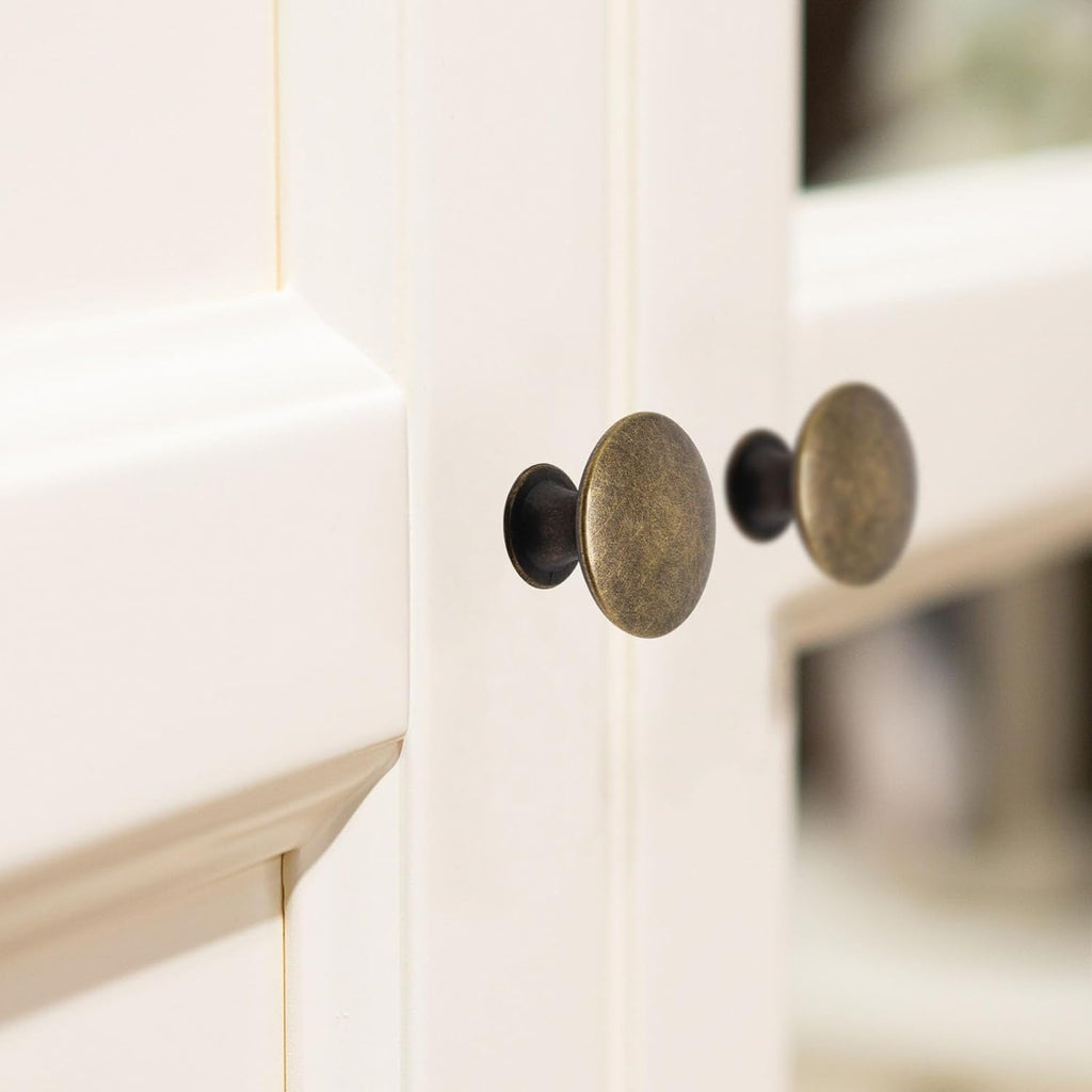 32 Pack Antique Brass Cabinet Knobs, Round Dresser Knobs Kitchen Drawer Knob, Single Hole Cupboard Door Knob Dresser