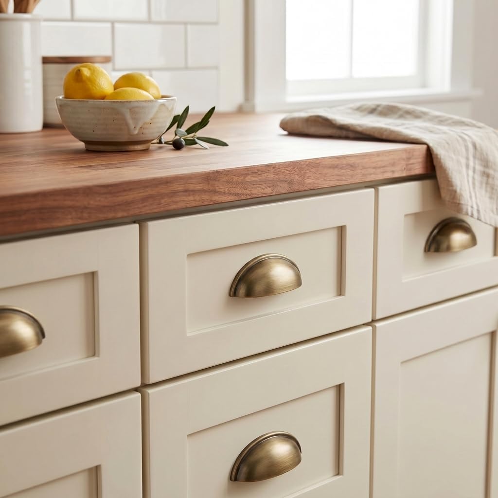 25 Pack 783BAB Brushed Antique Brass Cabinet Hardware Bin Cup Drawer Cup Pull - 3" Inch (76mm) Hole Centers